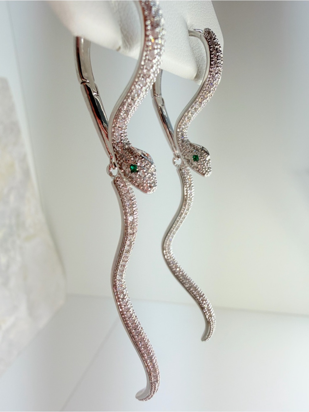 Gold snake earrings with diamond-like embellishments #snake #diamonds#2.12” long
